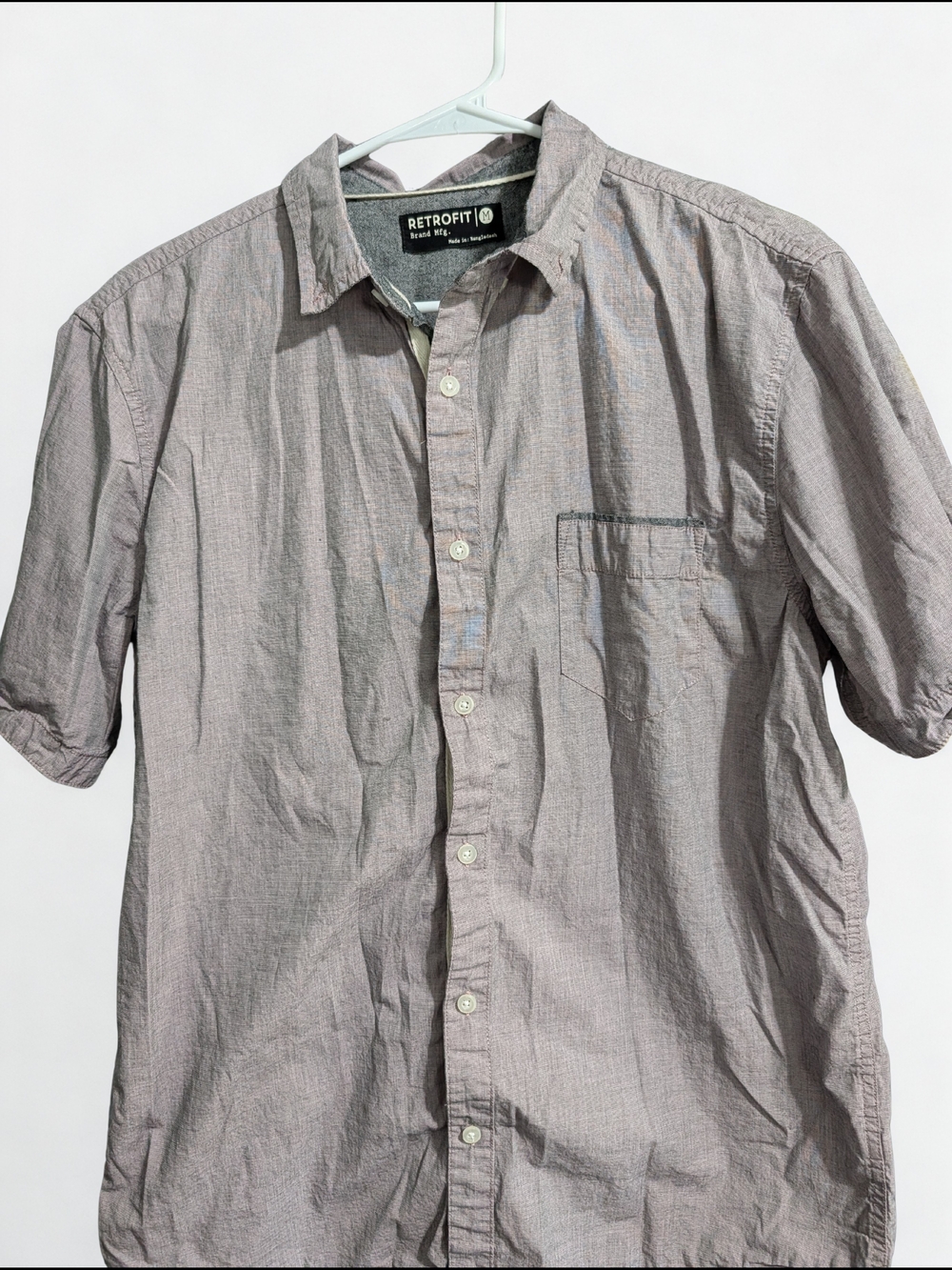 Retrofit Men's Short-Sleeve Button-Up Shirt in Light Gray